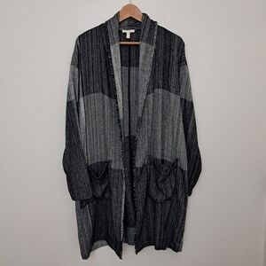 Eileen Fisher Open Front Long Line Organic Cotton Lagenlook Duster Cardigan